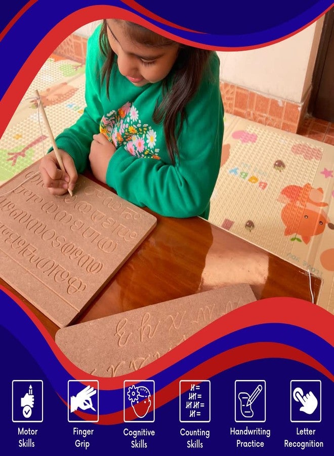 CRYA Malayalam Educational Tracing Wooden Board for Kids | Handwriting, Counting and Learning Montessori Slates | Reversible Set of 2 Puzzles (Malayalam, Cursive English and Numbers) - Image 3